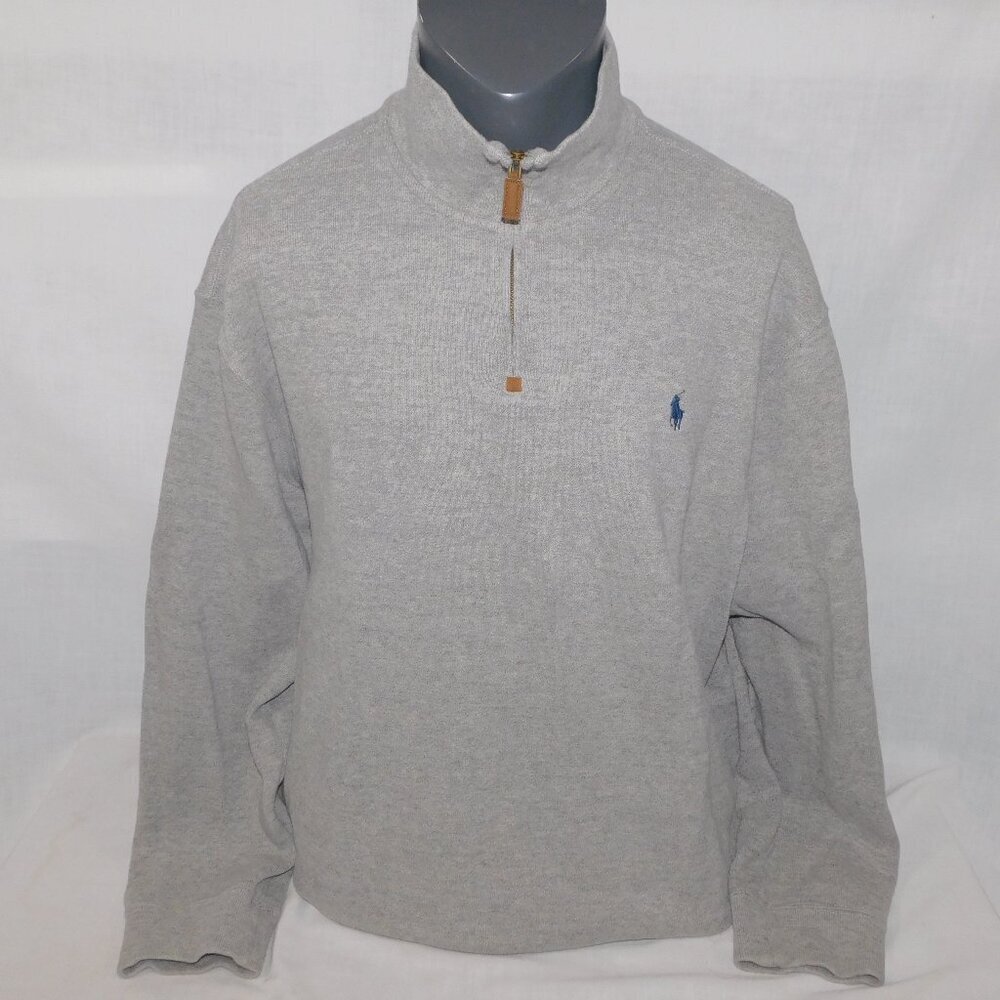Polo Ralph Lauren Gray Luxury Cotton Knit Quarter Zip Pullover Jumper Mens 2XL